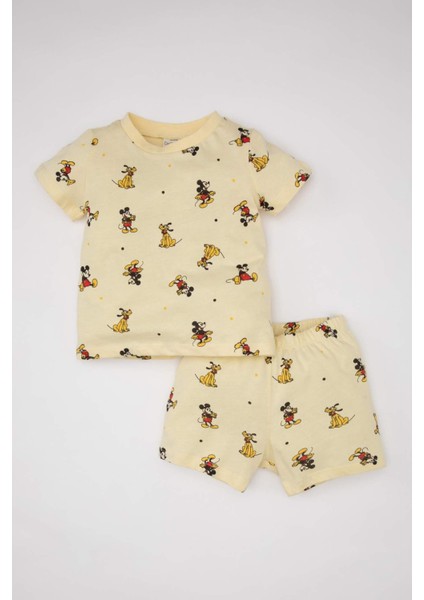 Erkek Bebek Disney Mickey & Minnie Pijama Takımı Penye Kısa Kollu Üst Şort C3531A524HS