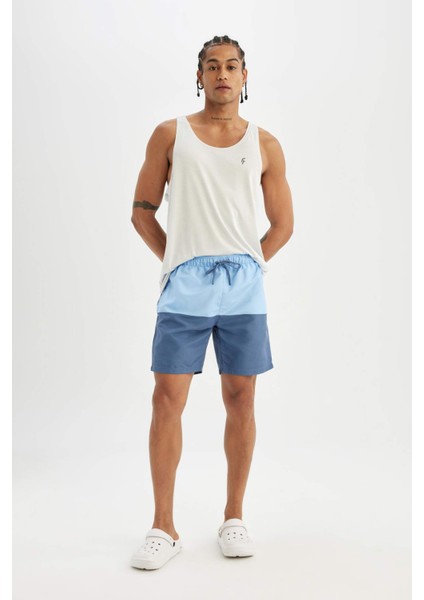 Regular Fit Renk Bloklu File Astarlı Diz Üstü Deniz Şortu Z8108AZ24HS