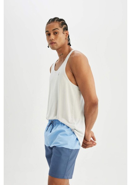 Regular Fit Renk Bloklu File Astarlı Diz Üstü Deniz Şortu Z8108AZ24HS