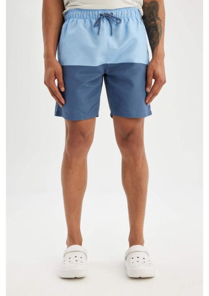 Regular Fit Renk Bloklu File Astarlı Diz Üstü Deniz Şortu Z8108AZ24HS
