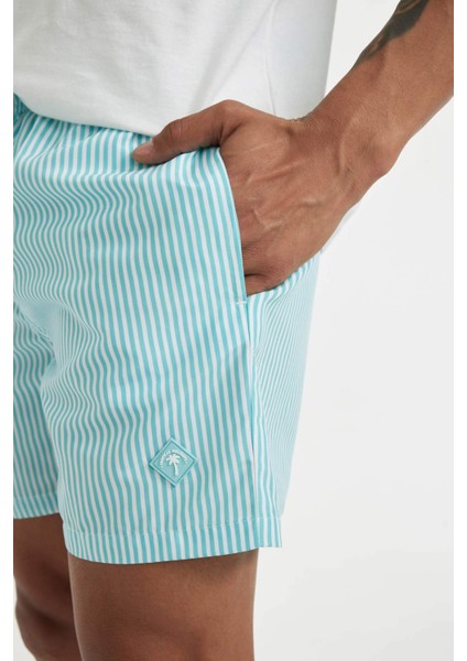 Çizgili File Astarlı Kısa Boy Deniz Şortu U0024AZ24HS