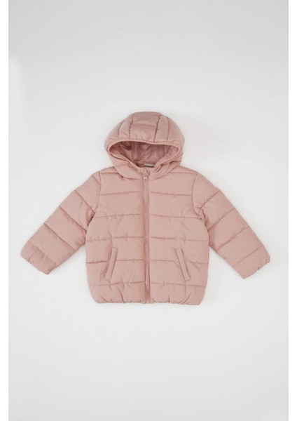 Kız Bebek Su itici Beli Lastikli Kapüşonlu Fermuarlı Şişme Mont C5317A524AU