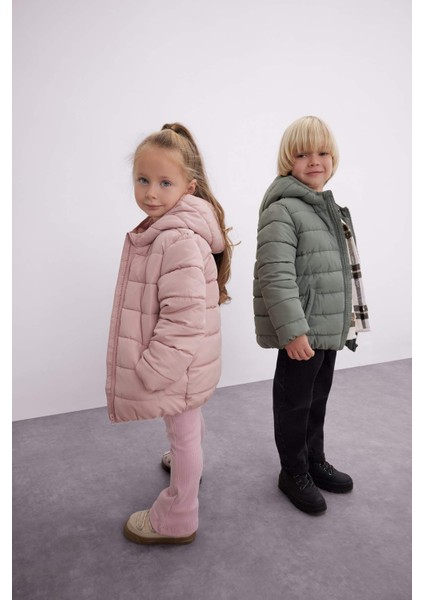 Kız Bebek Su itici Beli Lastikli Kapüşonlu Fermuarlı Şişme Mont C5317A524AU
