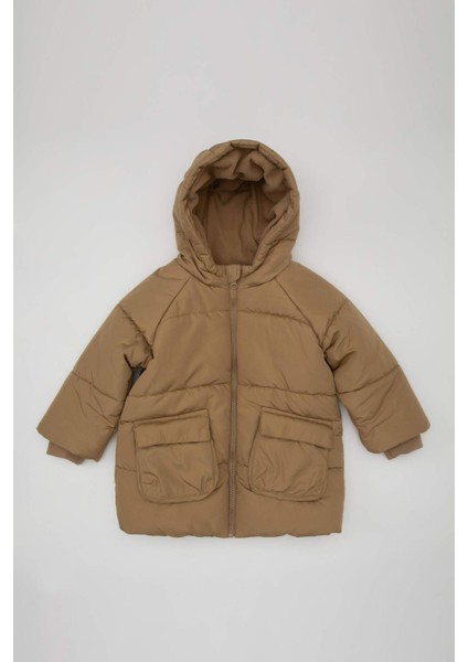 Erkek Bebek Su Geçirmez Ribana Kollu Kapüşonlu Polar Astar Fermuarlı Cepli Şişme Mont A2212A524WN