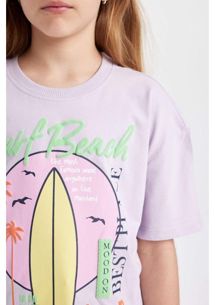 Kız Çocuk Relax Fit Bisiklet Yaka Baskılı Kısa Kollu Tişört C4451A824HS