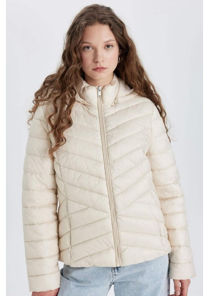 Su Geçirmez Hafif Şişme Mont Kapüşonlu Kapitoneli Fermuarlı Cepli Basic Düz Mevsimlik B2030AX24AU