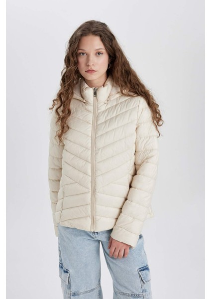 Su Geçirmez Hafif Şişme Mont Kapüşonlu Kapitoneli Fermuarlı Cepli Basic Düz Mevsimlik B2030AX24AU