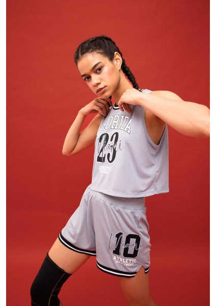 Fit Crop Bisiklet Yaka Baskılı Atlet B8969AX24SM