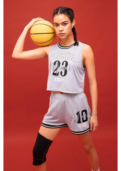 Fit Crop Bisiklet Yaka Baskılı Atlet B8969AX24SM