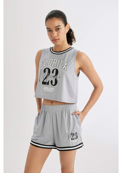 Fit Crop Bisiklet Yaka Baskılı Atlet B8969AX24SM