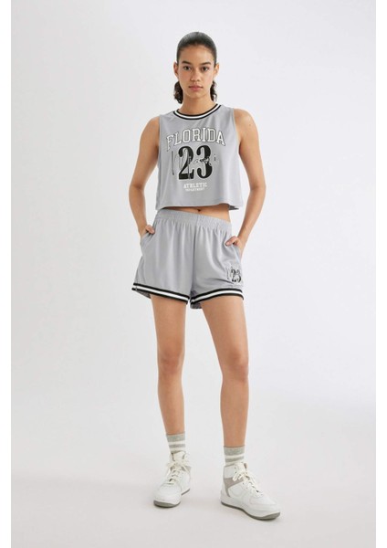 Fit Crop Bisiklet Yaka Baskılı Atlet B8969AX24SM