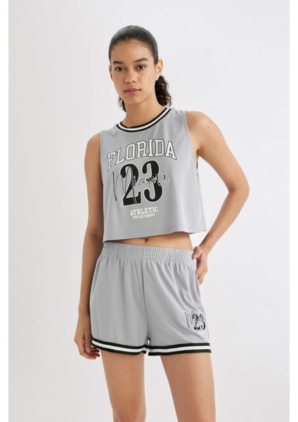 Fit Crop Bisiklet Yaka Baskılı Atlet B8969AX24SM