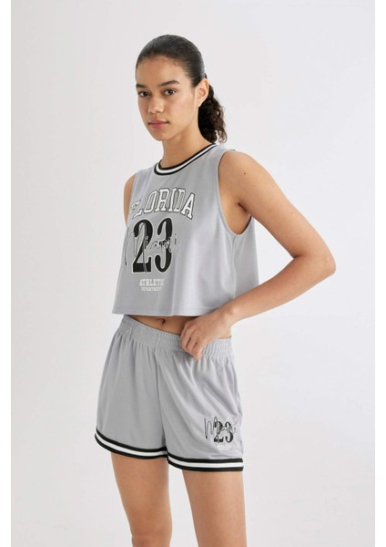 Fit Crop Bisiklet Yaka Baskılı Atlet B8969AX24SM