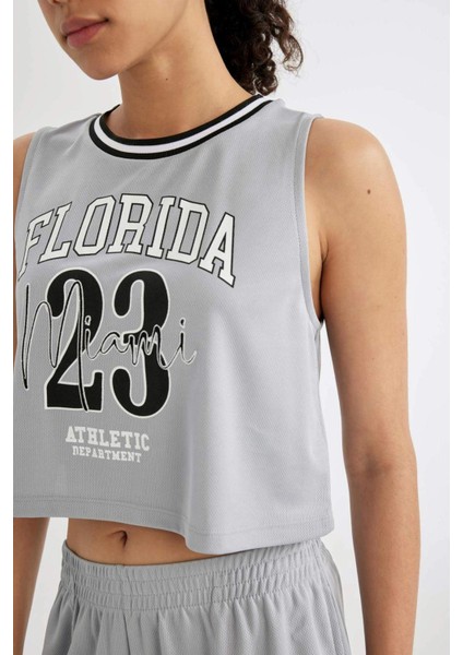 Fit Crop Bisiklet Yaka Baskılı Atlet B8969AX24SM