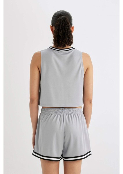 Fit Crop Bisiklet Yaka Baskılı Atlet B8969AX24SM