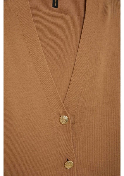 Relax Fit V Yaka Basic Düz Düğmeli Triko Hırka C5282AX24AU