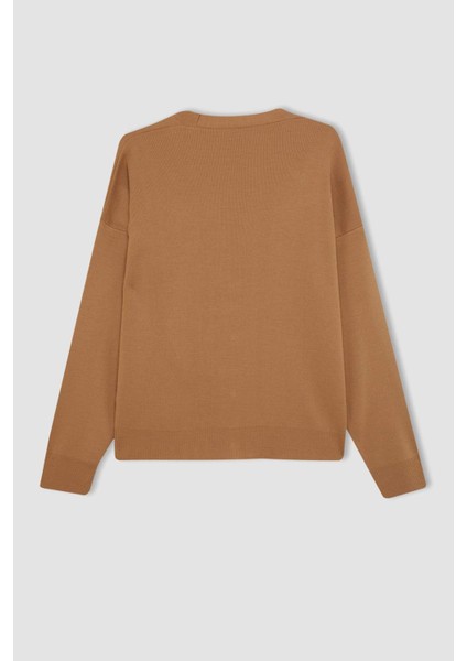 Relax Fit V Yaka Basic Düz Düğmeli Triko Hırka C5282AX24AU