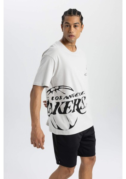 Fit NBA Los Angeles Lakers Boxy Fit Bisiklet Yaka Kısa Kollu Tişört B9895AX24SM