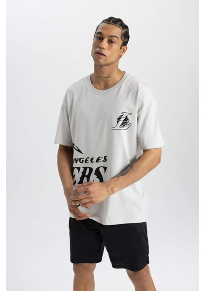 Fit NBA Los Angeles Lakers Boxy Fit Bisiklet Yaka Kısa Kollu Tişört B9895AX24SM