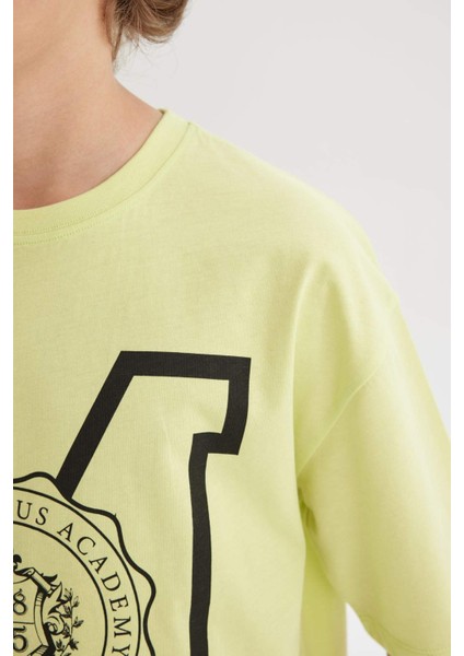 Erkek Çocuk Oversize Geniş Kalıp Bisiklet Yaka Baskılı Kısa Kollu Tişört C3903A824HS