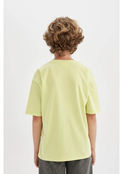 Erkek Çocuk Oversize Geniş Kalıp Bisiklet Yaka Baskılı Kısa Kollu Tişört C3903A824HS