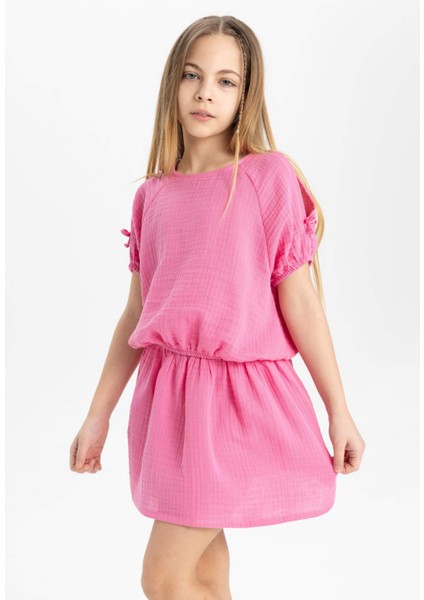 Kız Çocuk 2'li Takım Bisiklet Yaka Kısa Kollu Tişört Etek C1845A824SP