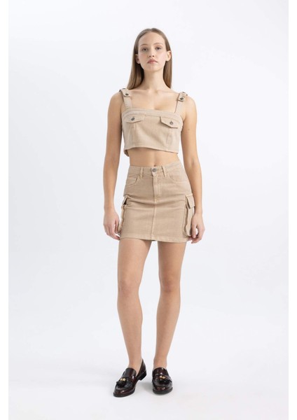 Coool Kargo Fit Gabardin Yıkamalı Soluk Efektli Mini Etek C4456AX24SP