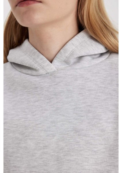 Boxy Fit Kapüşonlu Kalın Basic Düz Sweatshirt B8570AX24SP