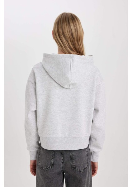 Boxy Fit Kapüşonlu Kalın Basic Düz Sweatshirt B8570AX24SP