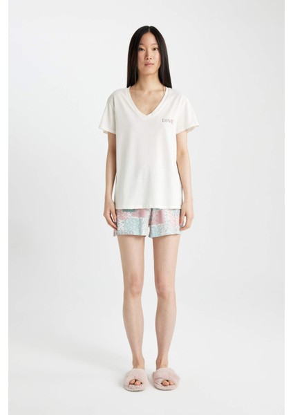 Fall in Love Regular Fit Kısa Kollu Şortlu Pijama Takımı B8761AX24SM