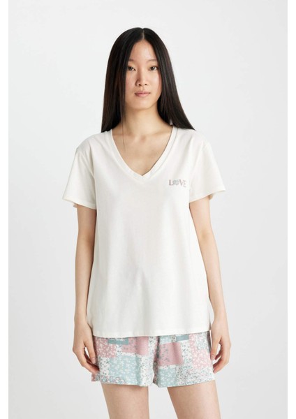 Fall in Love Regular Fit Kısa Kollu Şortlu Pijama Takımı B8761AX24SM