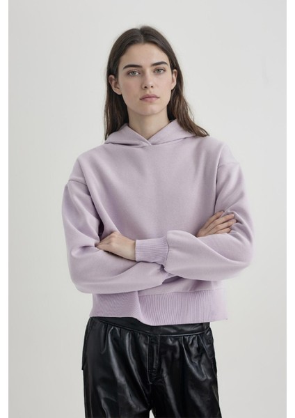 Boxy Fit Kapüşonlu Kalın Basic Düz Sweatshirt B8570AX24SP