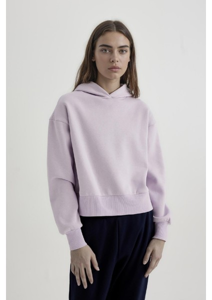 Boxy Fit Kapüşonlu Kalın Basic Düz Sweatshirt B8570AX24SP