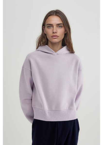Boxy Fit Kapüşonlu Kalın Basic Düz Sweatshirt B8570AX24SP