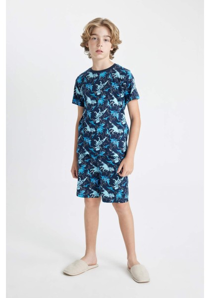 Erkek Çocuk Pijama Takımı Dinazor Baskılı Kısa Kollu Üst Şort C5498A824SM