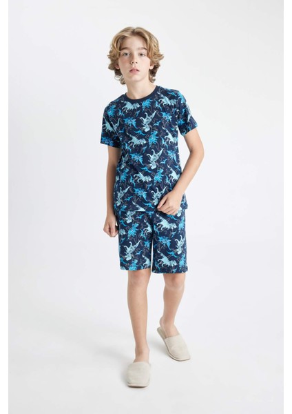 Erkek Çocuk Pijama Takımı Dinazor Baskılı Kısa Kollu Üst Şort C5498A824SM