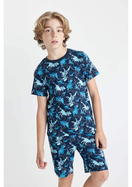 Erkek Çocuk Pijama Takımı Dinazor Baskılı Kısa Kollu Üst Şort C5498A824SM