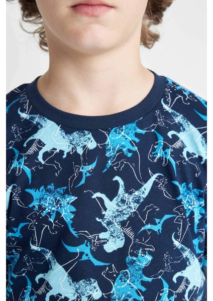 Erkek Çocuk Pijama Takımı Dinazor Baskılı Kısa Kollu Üst Şort C5498A824SM