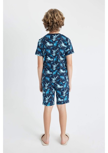 Erkek Çocuk Pijama Takımı Dinazor Baskılı Kısa Kollu Üst Şort C5498A824SM
