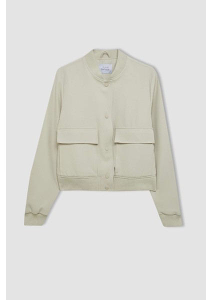 Su Geçirmez Kolej Yaka Rüzgar Geçirmez Çıtçıtlı Cepli Kısa Bomber Ceket B3469AX24AU