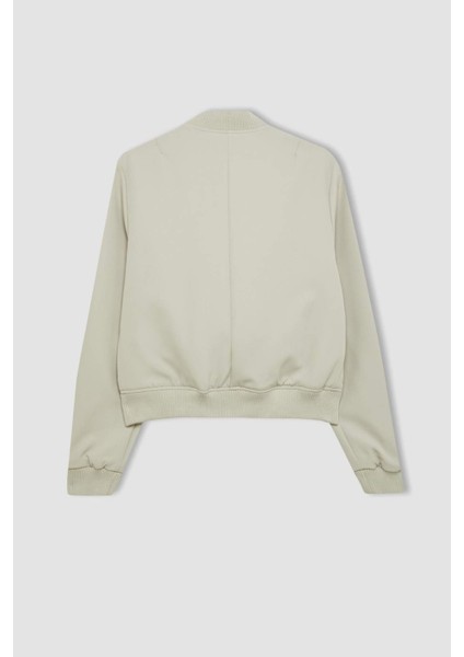 Su Geçirmez Kolej Yaka Rüzgar Geçirmez Çıtçıtlı Cepli Kısa Bomber Ceket B3469AX24AU