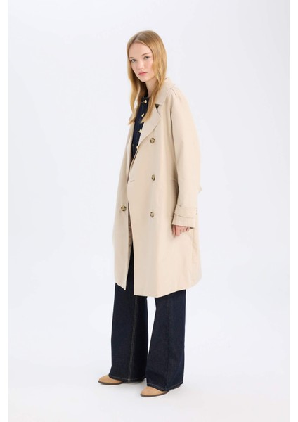 Su Geçirmez Mevsimlik Trençkot Kruvaze Yaka Düğmeli Cepli Kemerli Apoletli A0593AX24AU