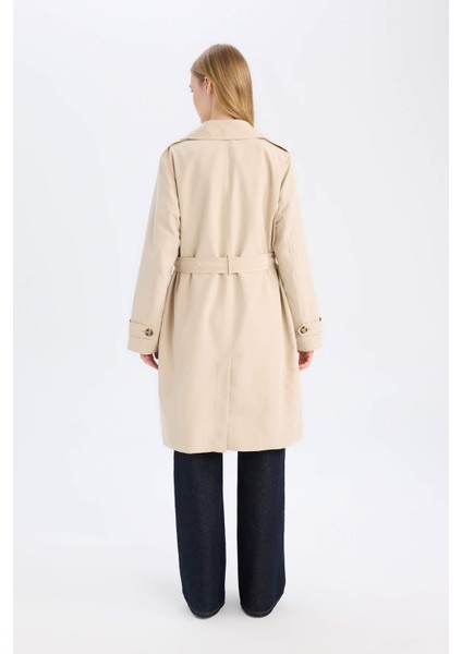 Su Geçirmez Mevsimlik Trençkot Kruvaze Yaka Düğmeli Cepli Kemerli Apoletli A0593AX24AU