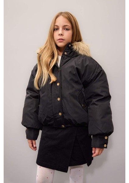 Kız Çocuk Kapüşonlu Çıtçıtlı Fermuarlı Cepli Mont C5488A824WN