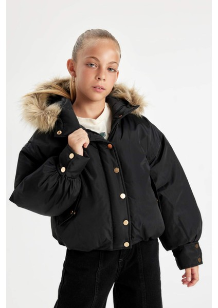 Kız Çocuk Kapüşonlu Çıtçıtlı Fermuarlı Cepli Mont C5488A824WN