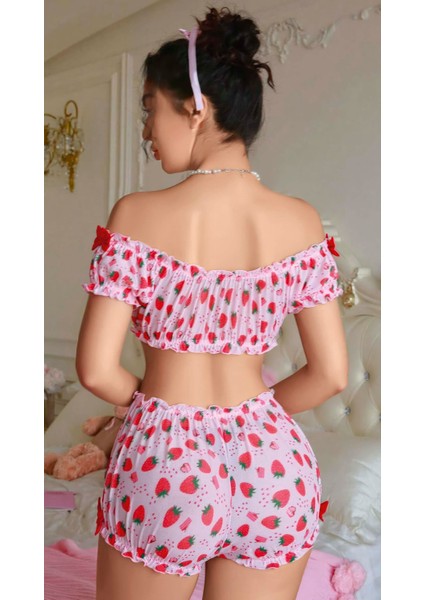 Pembe Çilek Desenli Şortlu Fantezi Sütyen Takımı fiyatları