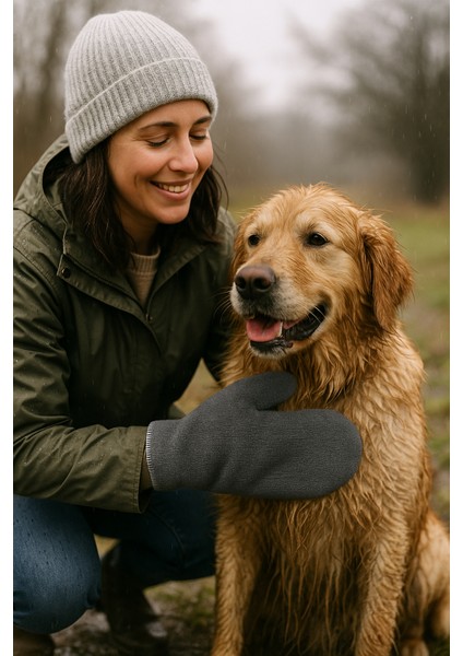 Köpek Pati Kurulama Eldiveni, 2 Katlı Su Emici Mikrofiber, 1 Çift, Gri