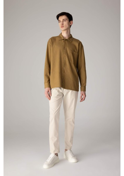 Oversize Geniş Kalıp Polo Yaka Waffle Uzun Kollu Gömlek C2841AX24SP