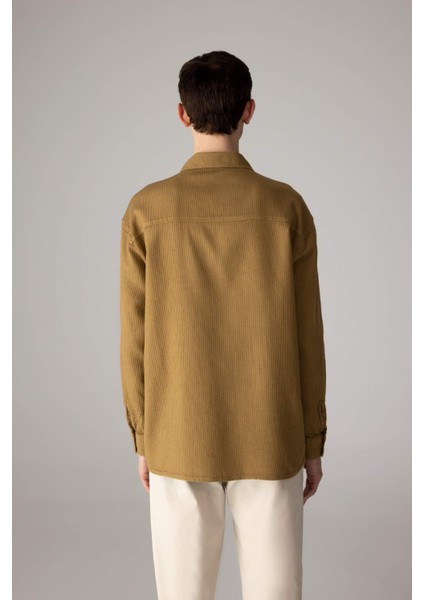 Oversize Geniş Kalıp Polo Yaka Waffle Uzun Kollu Gömlek C2841AX24SP