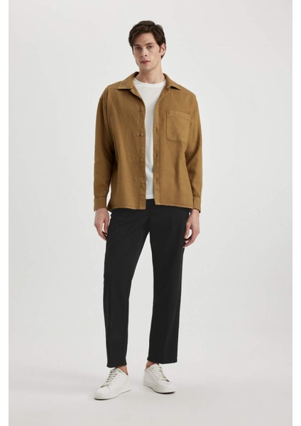 Oversize Geniş Kalıp Polo Yaka Waffle Uzun Kollu Gömlek C2841AX24SP